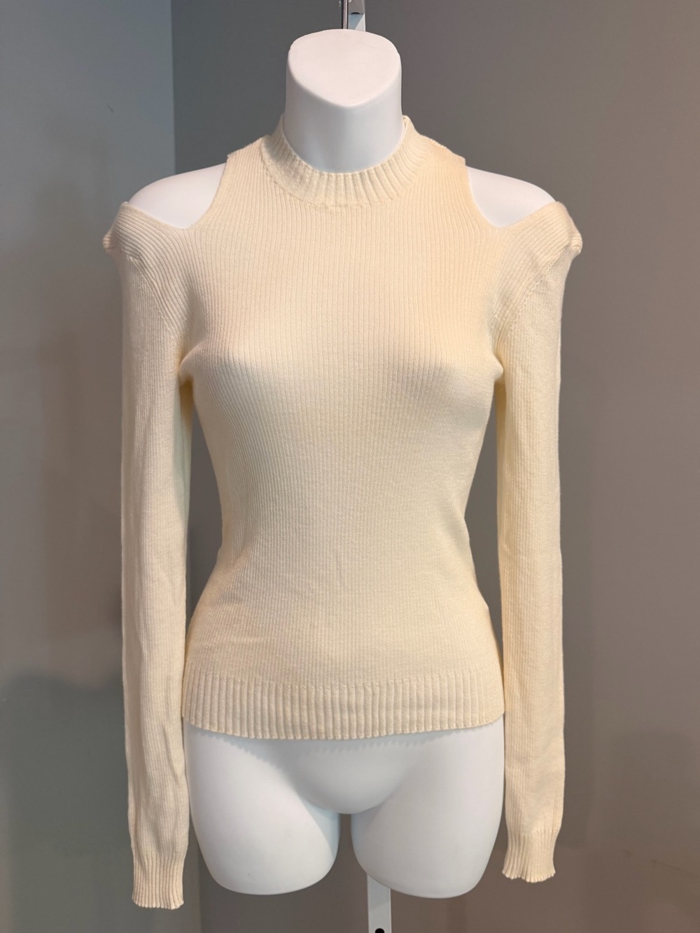 HUDSON Chic CreamCold-Shoulder Crewneck Ribbed Top Sz M NEW $160!!